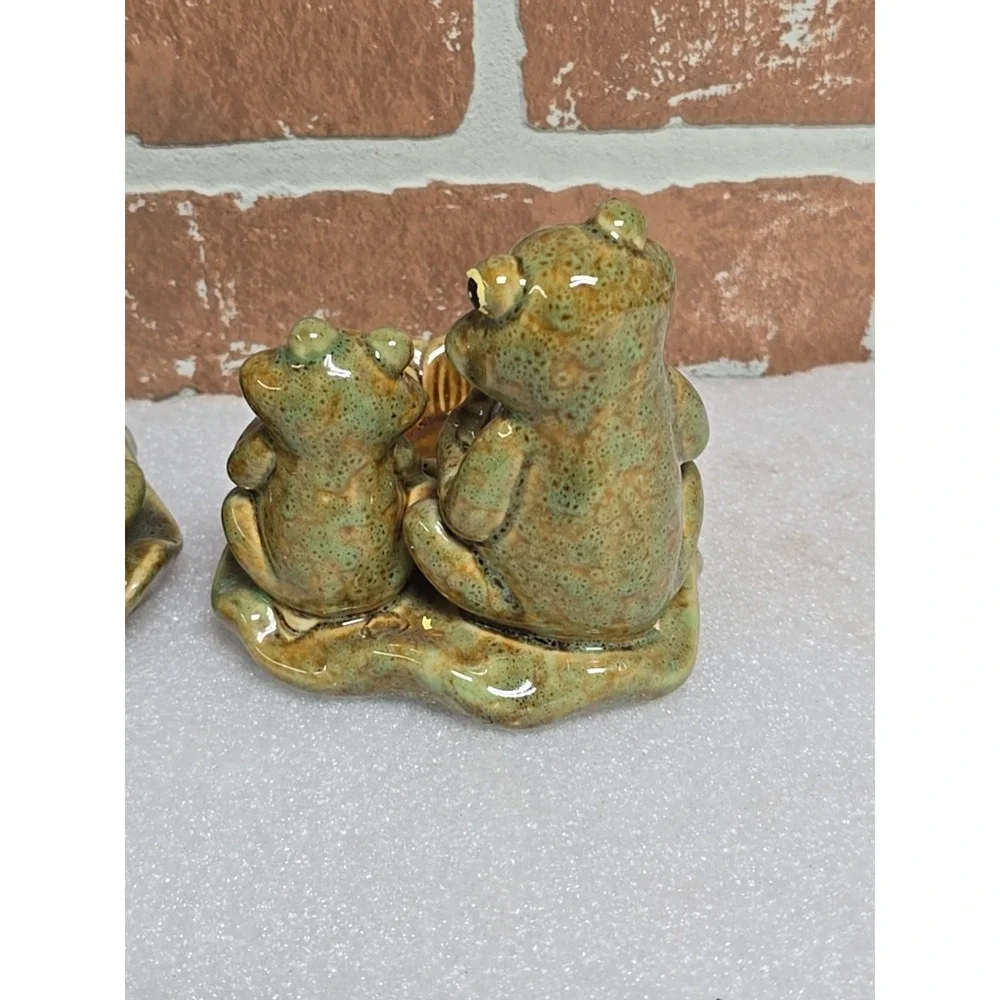 Frogs Toads Votive Candle‎ Holder Playing Instruments on Lily Pad Ceramic Lot 2